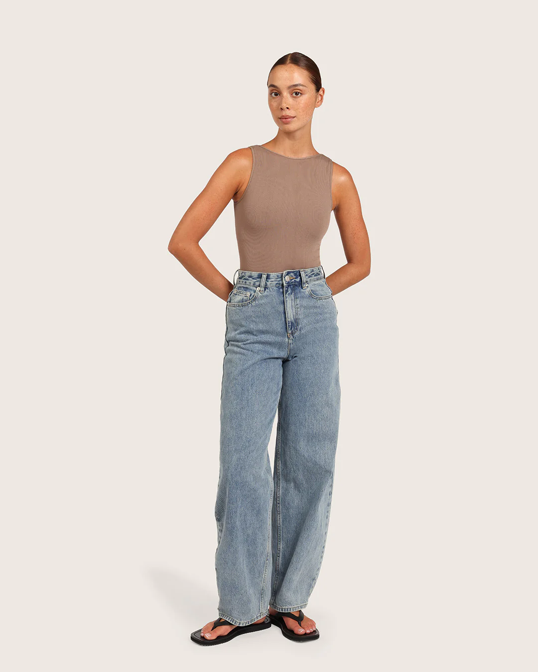 Ribbed Boat Neck Bodysuit - Taupe - Image 7